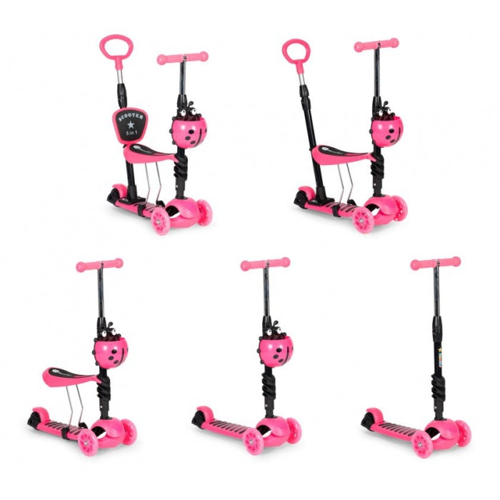 Trotineta 5 in 1 cu sezut si 3 roti cu LED Ecotoys YM-SW-6 - Roz