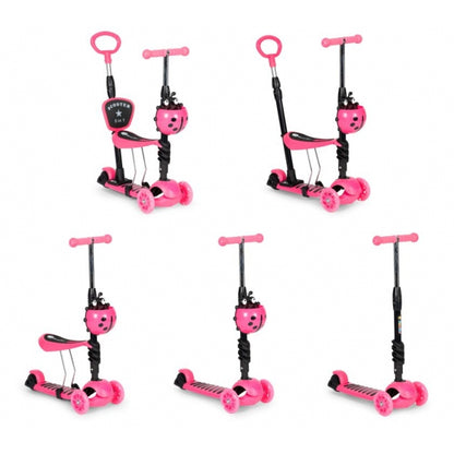 Trotineta 5 in 1 cu sezut si 3 roti cu LED Ecotoys YM-SW-6 - Roz