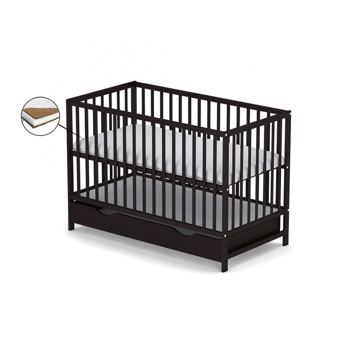Patut cu sertar VESSANTI CLASICO - Wenge + Saltea Cocos 12 cm