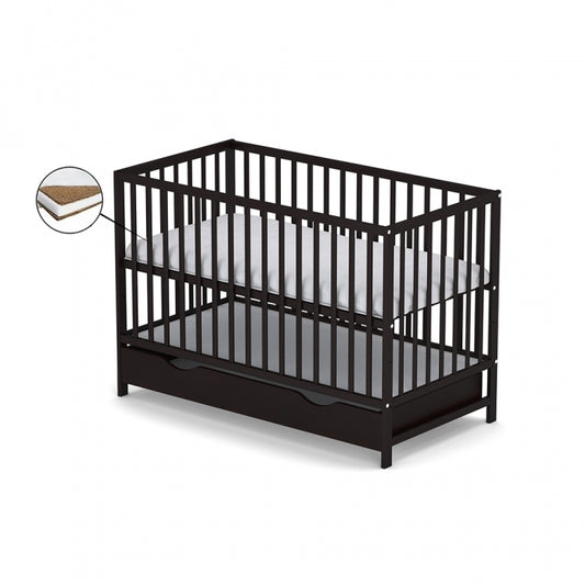 Patut cu sertar VESSANTI CLASICO - Wenge + Saltea Cocos 12 cm