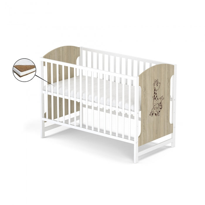 Patut fara sertar VESSANTI MILO GIRAFA - Stejar cu alb + Saltea Cocos 12 cm