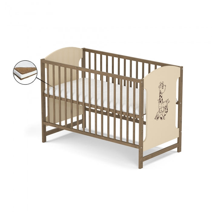 Patut fara sertar VESSANTI MILO GIRAFA - Crem cu maro + Saltea cocos 10 cm