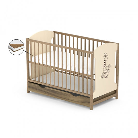 Patut cu sertar VESSANTI MILO GIRAFA - Crem cu maro + Saltea Cocos 12 cm