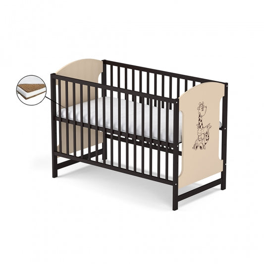 Patut fara sertar VESSANTI MILO GIRAFA - Crem cu wenge + Saltea Cocos 12 cm