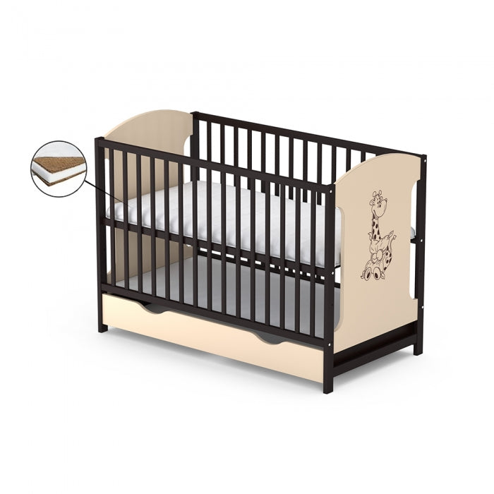 Patut cu sertar VESSANTI MILO GIRAFA - Crem cu wenge + Saltea Cocos 10 cm