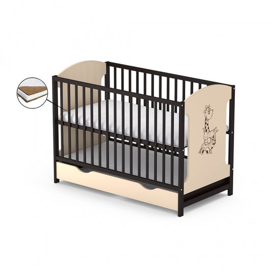 Patut cu sertar VESSANTI MILO GIRAFA - Crem cu wenge + Saltea Cocos 12 cm