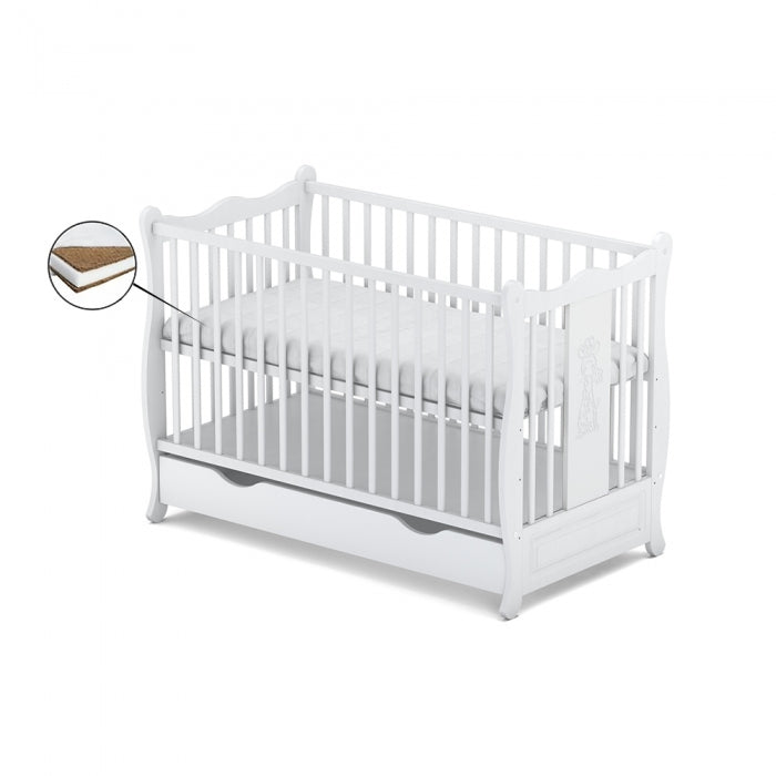 Patut cu sertar VESSANTI SOPHIE - Alb + Saltea Cocos 12 cm