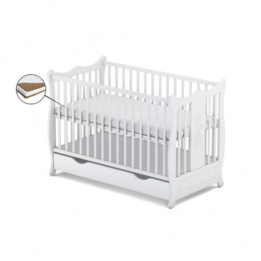 Patut cu sertar VESSANTI SOPHIE - Alb + Saltea Cocos 12 cm