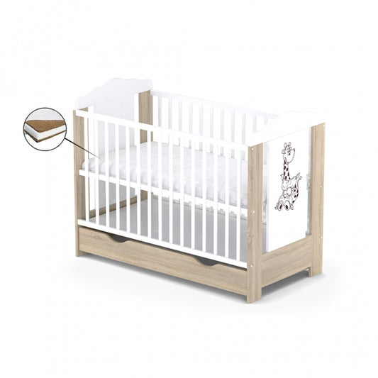 Patut cu sertar VESSANTI ELLA - Stejar cu alb - Saltea Cocos 10 cm