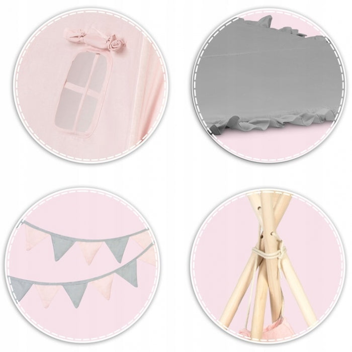 Cort de joaca pentru copii cu ghirlanda si 2 pernite Nukido 116 x 116 x 165 cm - Roz