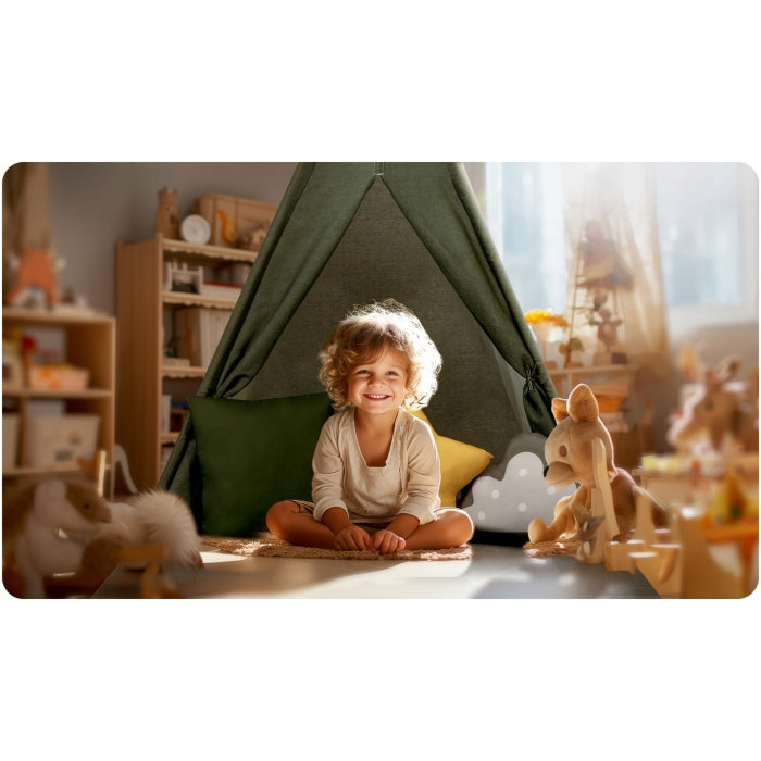 Cort de joaca pentru copii cu ghirlanda si 3 pernite Nukido 116 x 116 x 165 cm - Verde