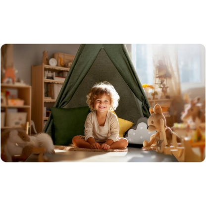 Cort de joaca pentru copii cu ghirlanda si 3 pernite Nukido 116 x 116 x 165 cm - Verde