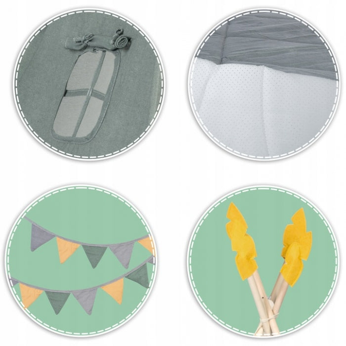 Cort de joaca pentru copii cu ghirlanda si 3 pernite Nukido 116 x 116 x 165 cm - Verde