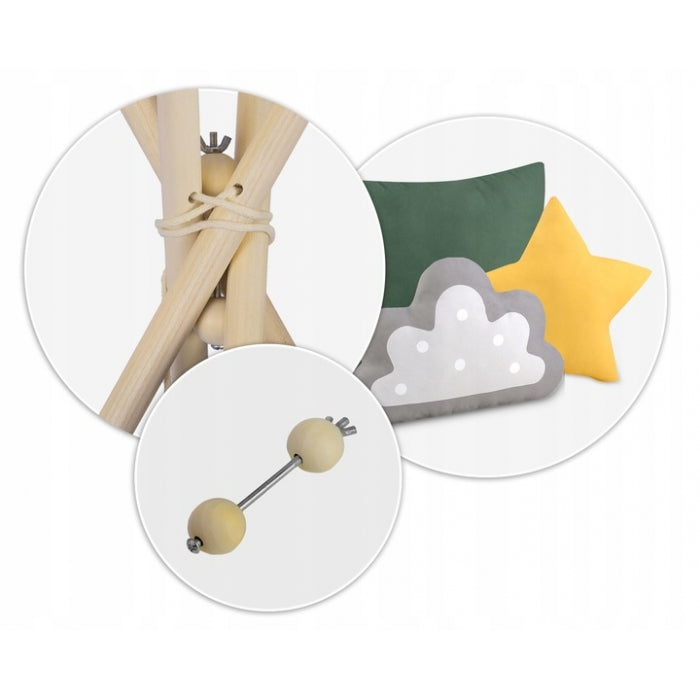 Cort de joaca pentru copii cu ghirlanda si 3 pernite Nukido 116 x 116 x 165 cm - Verde