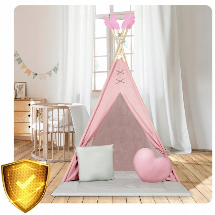 Cort de joaca pentru copii cu ghirlanda si 2 pernite Nukido 116 x 116 x 165 cm - Roz