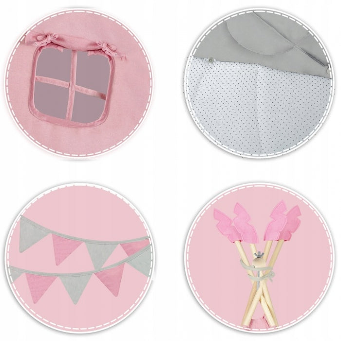 Cort de joaca pentru copii cu ghirlanda si 2 pernite Nukido 116 x 116 x 165 cm - Roz