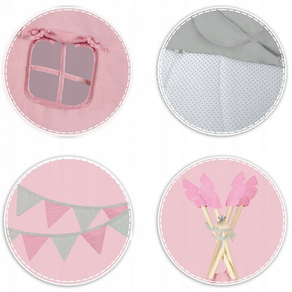 Cort de joaca pentru copii cu ghirlanda si 2 pernite Nukido 116 x 116 x 165 cm - Roz