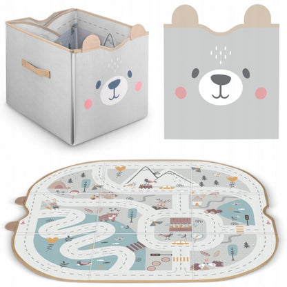 Cos de depozitare 2 in 1 cu salteluta de joaca pentru copii Nukido - Gri