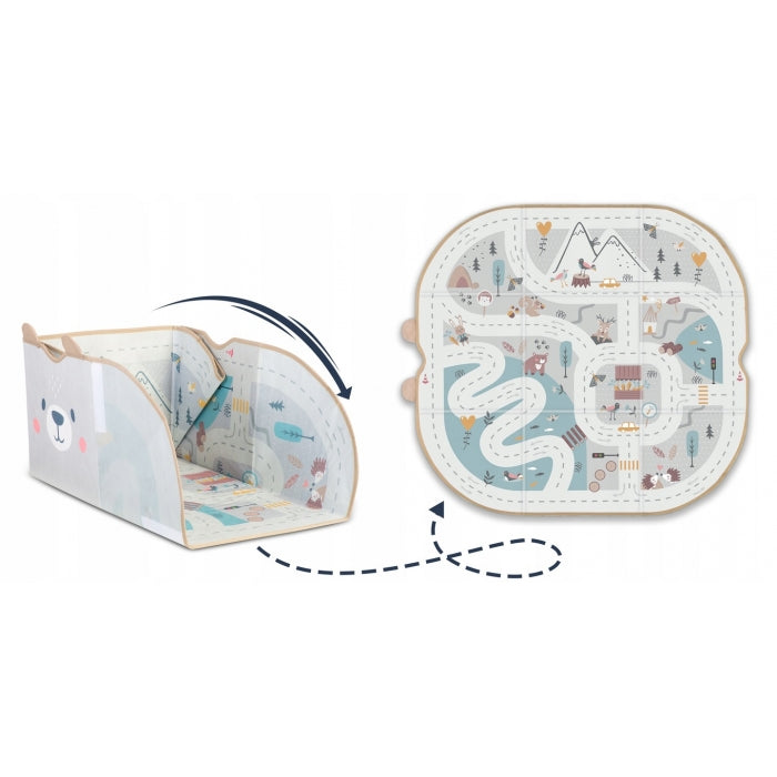 Cos de depozitare 2 in 1 cu salteluta de joaca pentru copii Nukido - Gri