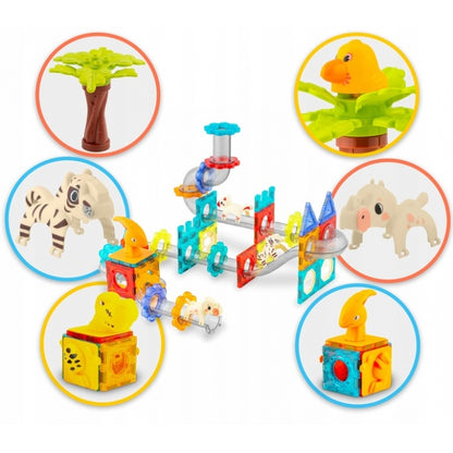 Blocuri magnetice cu tobogan, 153 elemente, Dinozauri Ricokids RK-764