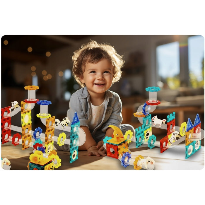 Blocuri magnetice cu tobogan, 153 elemente, Dinozauri Ricokids RK-764