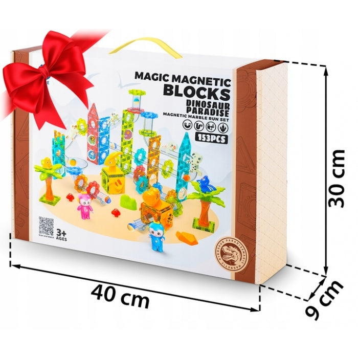 Blocuri magnetice cu tobogan, 153 elemente, Dinozauri Ricokids RK-764