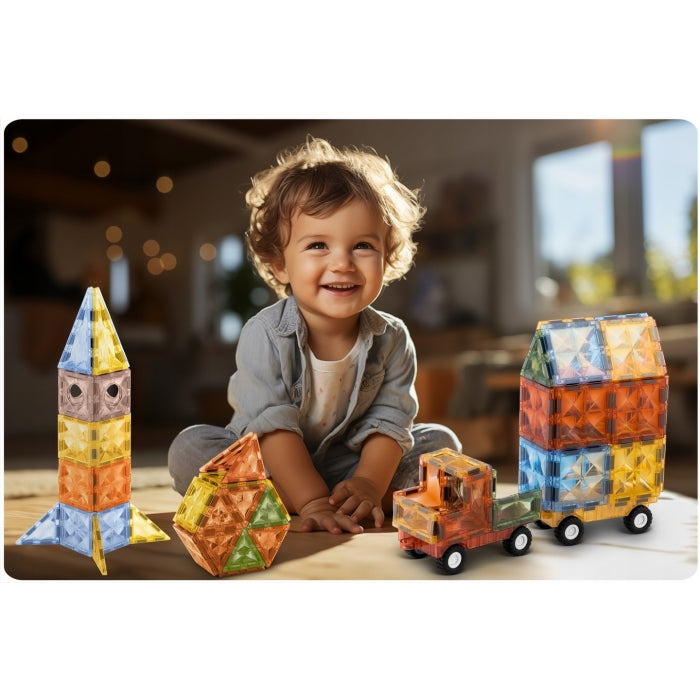 Blocuri magnetice si o masinuta, 100 elemente, Ricokids RK-766