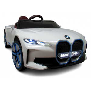 Masinuta electrica cu telecomanda, roti din spuma EVA, scaun din piele ecologica, varsta 1-5 ani, BMW I4 - Alb