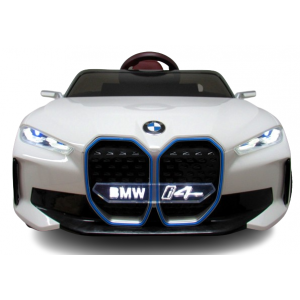 Masinuta electrica cu telecomanda, roti din spuma EVA, scaun din piele ecologica, varsta 1-5 ani, BMW I4 - Alb