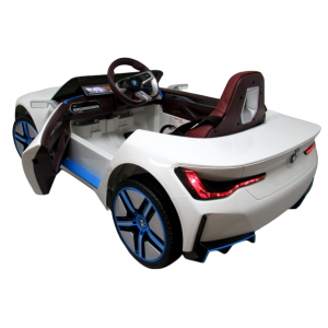 Masinuta electrica cu telecomanda, roti din spuma EVA, scaun din piele ecologica, varsta 1-5 ani, BMW I4 - Alb