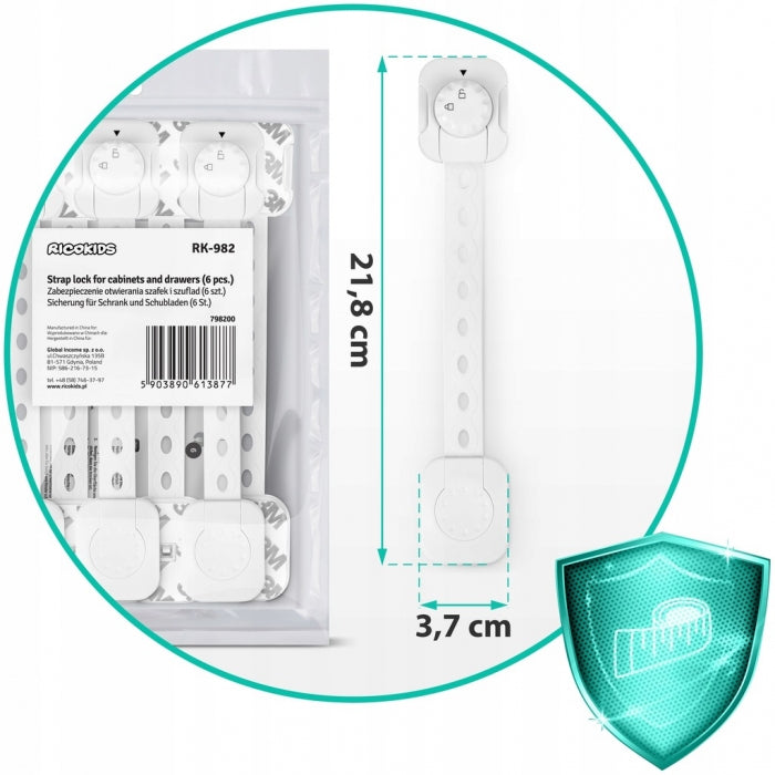 Incuietori de siguranta pentru usi si sertare, 6 bucati, Ricokids 798200 - Alb