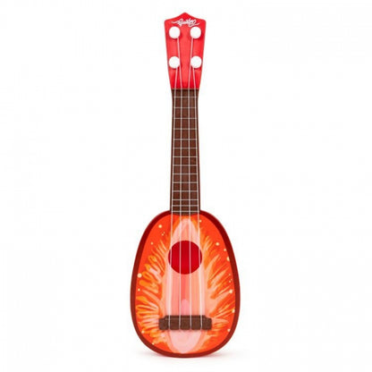 Chitara ukulele pentru copii cu 4 corzi Ecotoys MJ030 - Capsuna