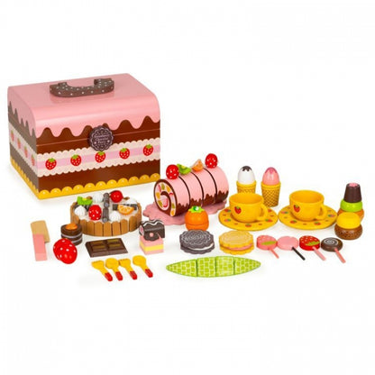 Cutie cu dulciuri si accesorii din lemn, 29 elemente, Ecotoys HC601926