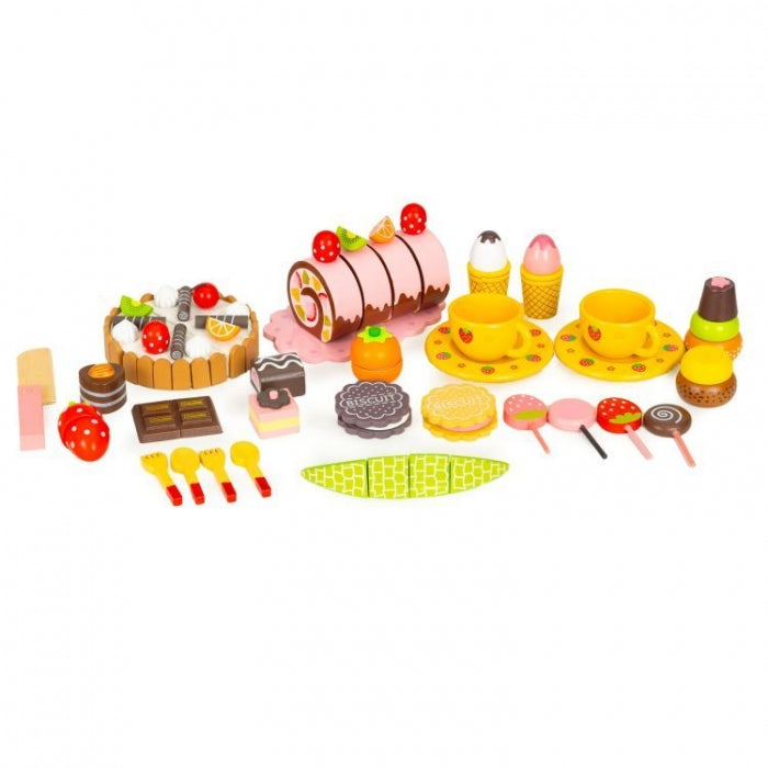 Cutie cu dulciuri si accesorii din lemn, 29 elemente, Ecotoys HC601926