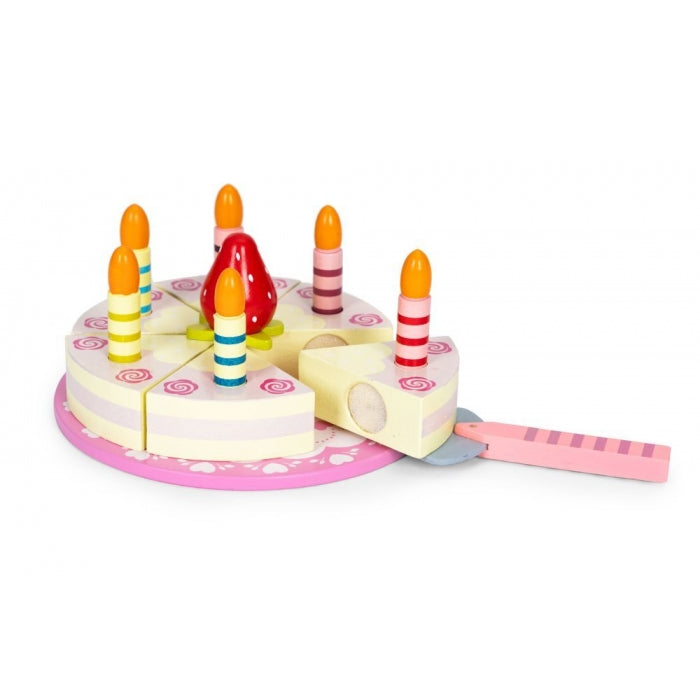 Set tort aniversar si accesorii din lemn, 16 elemente, Ecotoys TL10032