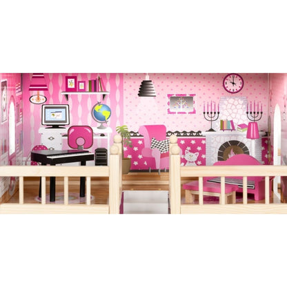 Casuta de papusi inalta din lemn cu mobilier si tobogan Ecotoys HM014075