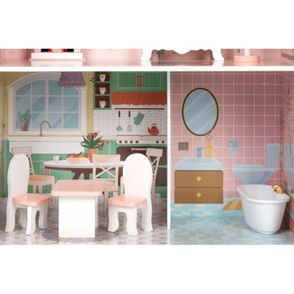 Casuta de papusi inalta din lemn cu mobilier Ecotoys D8112