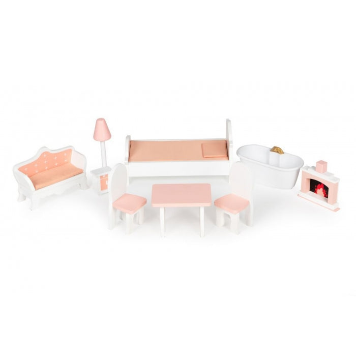 Casuta de papusi inalta din lemn cu mobilier Ecotoys D8112