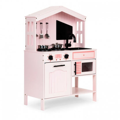 Bucatarie din lemn cu accesorii Ecotoys PLK563 - Roz