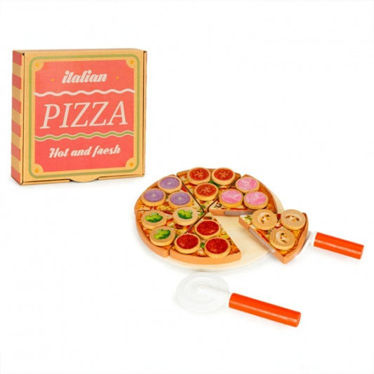 Jucarie interactiva din lemn sub forma de pizza, 27 elemente, Ecotoys TL733030