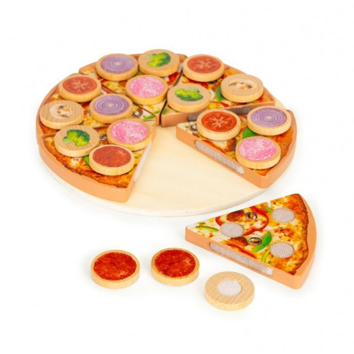 Jucarie interactiva din lemn sub forma de pizza, 27 elemente, Ecotoys TL733030