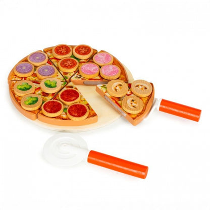 Jucarie interactiva din lemn sub forma de pizza, 27 elemente, Ecotoys TL733030