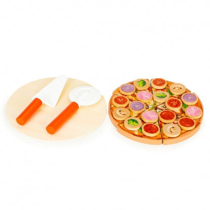 Jucarie interactiva din lemn sub forma de pizza, 27 elemente, Ecotoys TL733030