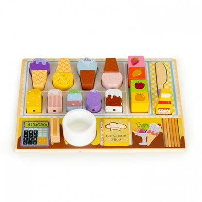 Jucarie interactiva din lemn sub forma de magazin cu inghetata, 27 elemente, Ecotoys TL91084