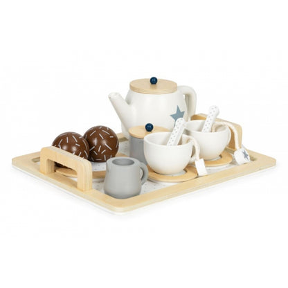 Set din lemn pentru a servi ceaiul, 17 elemente, Ecotoys W10B318