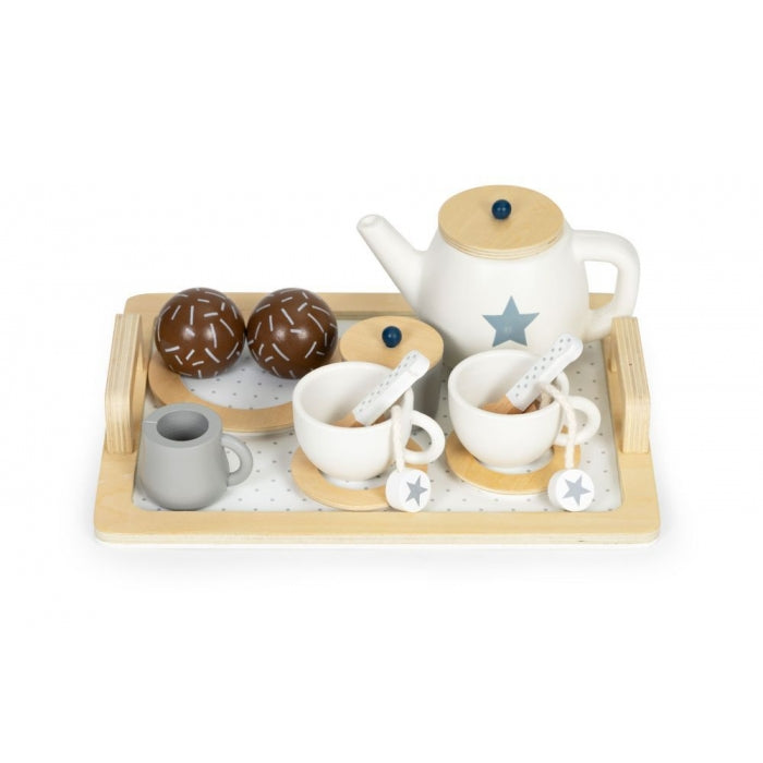 Set din lemn pentru a servi ceaiul, 17 elemente, Ecotoys W10B318