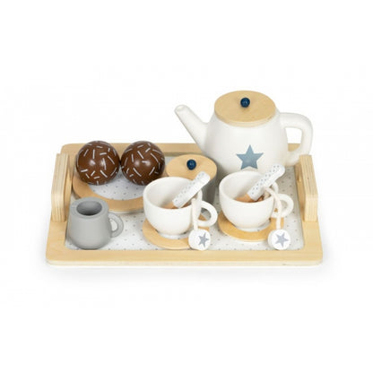 Set din lemn pentru a servi ceaiul, 17 elemente, Ecotoys W10B318