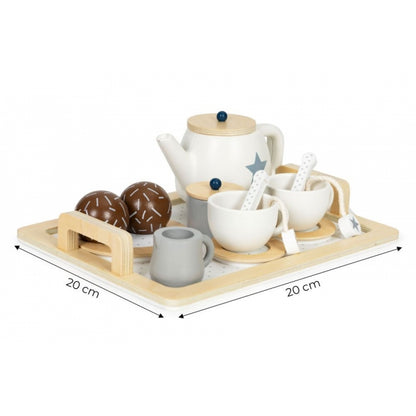 Set din lemn pentru a servi ceaiul, 17 elemente, Ecotoys W10B318