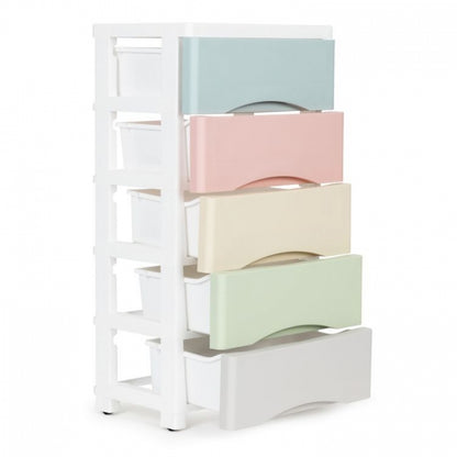 Raft pe roti cu 5 compartimente pentru depozitarea jucariilor ModernHome - Multicolor