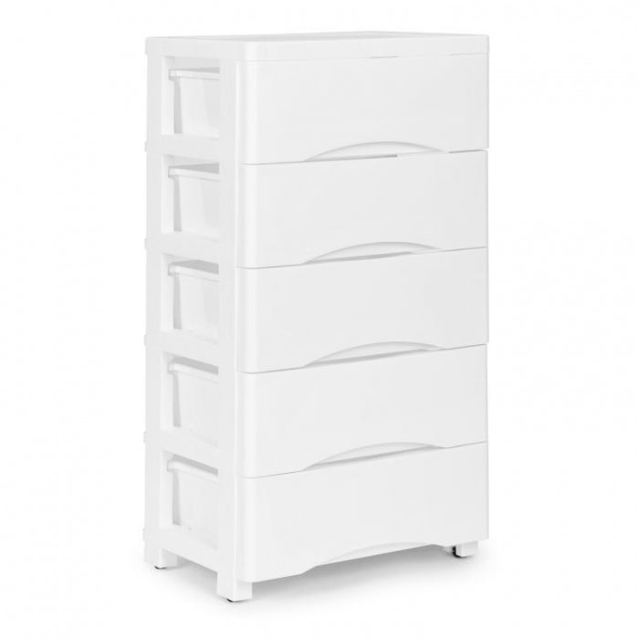 Raft pe roti cu 5 compartimente pentru depozitarea jucariilor ModernHome - Alb